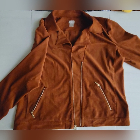 Chicos Rust Faux Leather Full Zip Elongated Jacket Size 12/14 - Picture 10 of 13